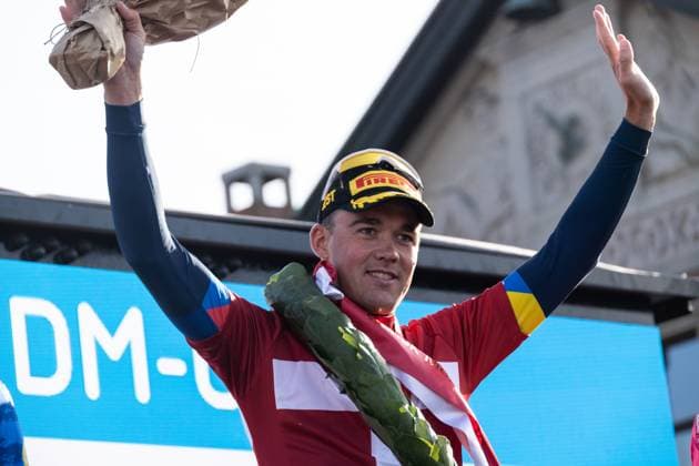 June 27, 2025, Aalborg, The North Jutland Region, Denmark: Gold medalist Mads Pedersen of Team Lidl-Trek is seen on the podium during the medal ceremony after the Men s Elite Individual Time Trial at the Danish Championships. When DM Week returns to Aalborg from 23-29 June 2025, there will be more sports than ever before, new disciplines on the program and an entire city in motion. During an intense week, some of Denmark s most talented athletes will compete for DM gold in over 120 disciplines - from classics like cycling and swimming to high diving from the Limfjord Bridge, dance, speedway and 3x3 basketball. This will be the fourth time DM Week has been held, and the third time Aalborg has hosted it. Aalborg Denmark - ZUMAs197 20250627_aaa_s197_124 Copyright: xKristianxTuxenxLadegaardxBergx