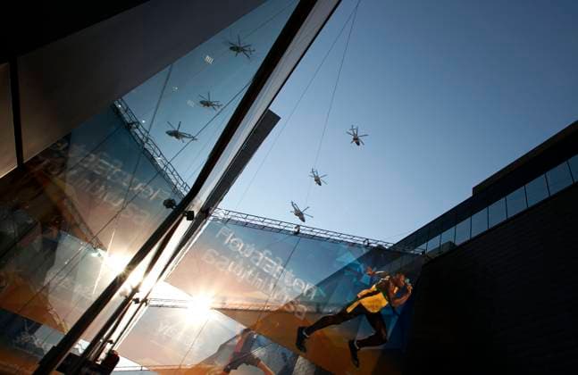 August 3, 2012 - London, England, United Kingdom - Police helicopters fly over the Thames at the Olympic Park. Copyright: xDanxAndersonx