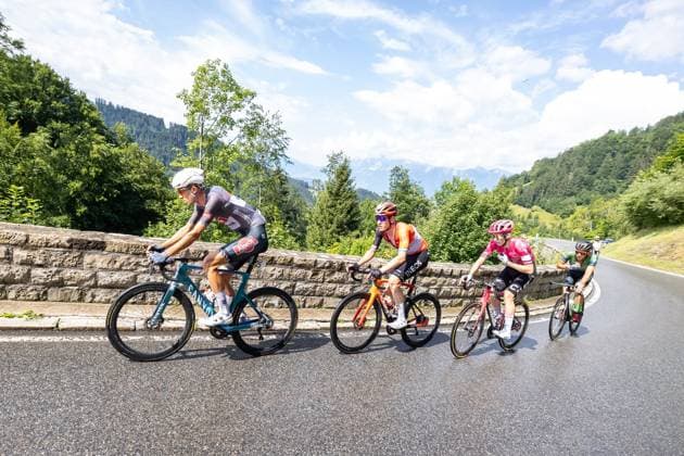 13 07 2025, Feldkirch, AUT, Tour of Austria 2025, Stage 5 from Feldkirch to Feldkirch 147,8 km , in the picture Luca Vergallito ITA, ALPECIN DECEUNINCK , Bob Jungels LUX, INEOS GRENADIERS , Sean Quinn USA, EF EDUCATION EASYPOST , Andrew August USA, INEOS GRENADIERS Luca Vergallito ITA, ALPECIN DECEUNINCK , Bob Jungels LUX, INEOS GRENADIERS , Sean Quinn USA, EF EDUCATION EASYPOST , Andrew August USA, INEOS GRENADIERS during the stage 5 from Feldkirch to Feldkirch 147,8 km of the Tour of Austria Feldkirch, Austria on 2025 07 13 Expa Feldkirch EP_gro