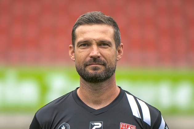 Sascha Pruefer HFC, Co Coach , Hallescher FC, Team, Team Photo, Portraits, Player Photo, Soccer, RL Nordost, Season 2025 26, 17 07 2025 Halle Leuna Chemie Stadion ST Germany