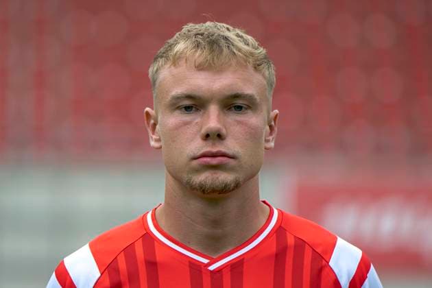 Kilian Zaruba HFC, 4 , Hallescher FC, Team, Team Photo, Portraits, Player Photo, Soccer, RL Nordost, Season 2025 26, 17 07 2025 Halle Leuna Chemie Stadion ST Germany