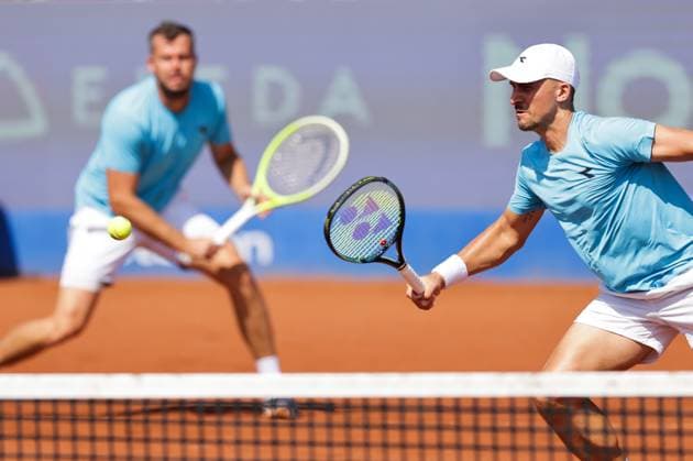 Jan Zielinski, Poland, in focus and Adam Pavlasek, Czech Republic, left during Sunday s men s doubles final where they face Guido Andreozzi, Argentina, and Sander Arends, Netherlands, during the Nordea Open tennis tournament in Bastad, Sweden, on the 20th of July 2025 BASTAD SWEDEN x9200x Copyright: xBjörnxLarssonxRosvall TTx NORDEA OPEN 2025