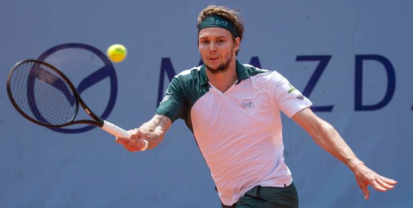 July 20, 2025, Gstaad, Bern, Switzerland: Gstaad Switzerland, 07 20 2025: ALEXANDER BUBLIK of Kazakhstan is in action during final of EFG Swiss Open Gstaad ATP, Tennis Herren 250,Tennis Herren 250 and took place at Roy Emerson Arena in Gstaad, which is located in the famous ski resort of Gstaad and which is located in the Bernese Oberland. ALEXANDER BUBLIK won 6-4, 4-6, 6-3. Gstaad Switzerland - ZUMAd206 20250720_zip_d206_039 Copyright: xEricxDubostx