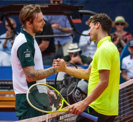 July 20, 2025, Gstaad, Bern, Switzerland: Gstaad Switzerland, 07 20 2025: JUAN MANUEL CERUNDOLO of Argentina congratulates tournament winner ALEXANDER BUBLIK of Kazakhstan during final of EFG Swiss Open Gstaad ATP, Tennis Herren 250,Tennis Herren 250 and took place at Roy Emerson Arena in Gstaad, which is located in the famous ski resort of Gstaad and which is located in the Bernese Oberland. ALEXANDER BUBLIK won 6-4, 4-6, 6-3. Gstaad Switzerland - ZUMAd206 20250720_zip_d206_050 Copyright: xEricxDubostx