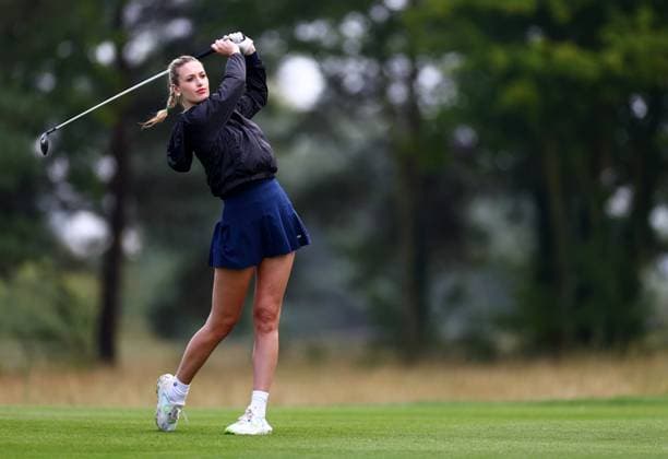 Presenter Annabel Angel during their round. LIV Golf UK, Pro-AM, Golf, JCB Golf & Country Club, Uttoxeter, UK - 24 Jul 2025Uttoxeter JCB Golf & Country Club United Kingdom EDITORIAL USE ONLY No use with unauthorised audio, video, data, fixture lists, club league logos or live services. Online in-match use limited to 120 images, no video emulation. No use in betting, games or single club league player publications. Copyright: xJamesxMarsh Shutterstockx 15410870ai