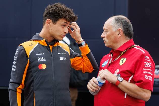 Lando Norris McLaren Formula 1 Team, 04 and Frederic Vasseur Scuderia Ferrari HP, Team Principal , Belgian Grand Prix, Motorsport, Formula 1, 2025 season, 24 07 2025 Belgian Grand Prix, Motorsport, Formula 1, 2025 season, 24 07 2025 Copyright: xEibner-Pressefoto AlexanderxNeisx EP_ANS