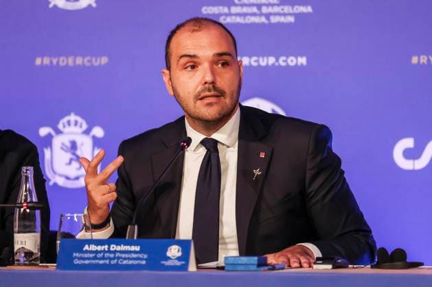 July 25, 2025, Caldes De Malavella, Girona, SPAIN: Albert Dalmau, Minister of the Presidency Governament of Catalonia attends his press conference, PK, Pressekonferenz during the presentation Ryder Cup 2031 at Camiral Golf & Wellness on July 25, 2025 in Caldes de Malavella, Girona, Spain. Caldes De Malavella SPAIN - ZUMAa181 20250725_zaa_a181_009 Copyright: xJavierxBorregox
