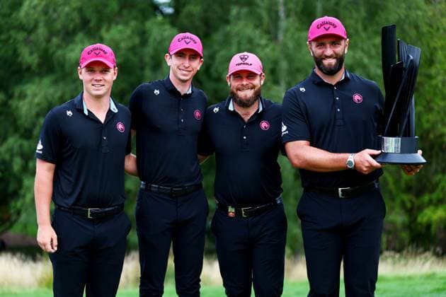 Legion XIII celebrate winning the team event. LIV Golf UK, Day Three, Golf, JCB Golf & Country Club, Uttoxeter, UK - 27 Jul 2025Uttoxeter JCB Golf & Country Club United Kingdom EDITORIAL USE ONLY No use with unauthorised audio, video, data, fixture lists, club league logos or live services. Online in-match use limited to 120 images, no video emulation. No use in betting, games or single club league player publications. Copyright: xJamesxMarsh Shutterstockx 15410873by