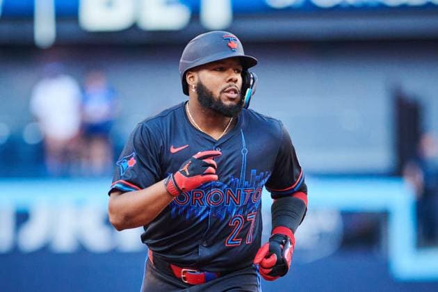 August 1, 2025, Toronto, On, Canada: Toronto Blue Jays first base Vladimir Guerrero Jr. (27) rounds the bases after hitting a home run against the Kansas City Royals during first inning MLB, Baseball Herren, USA baseball action in Toronto, Friday, Aug. 1, 2025. Canada News - August 1, 2025 - ZUMAc35_ 20250801_zaf_c35_140 Copyright: xSammyxKoganx