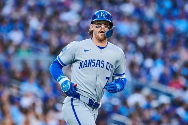 August 1, 2025, Toronto, On, Canada: Kansas City Royals shortstop Bobby Witt Jr. (7) reacts as he rounds the bases after hitting a three run home run against the Toronto Blue Jays during first inning MLB, Baseball Herren, USA baseball action in Toronto, Friday, Aug. 1, 2025. Canada News - August 1, 2025 - ZUMAc35_ 20250801_zaf_c35_207 Copyright: xSammyxKoganx