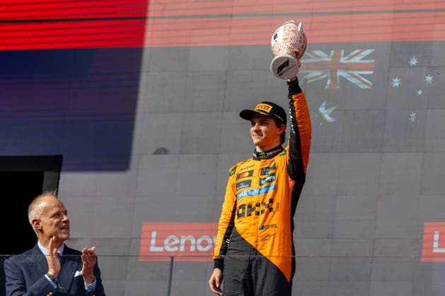 Oscar Piastri McLaren Formula 1 Team, Australia 81 , HUN, Formula 1 World Championship, Hungarian Grand Prix, Hungaroring, race day, race, podium, 2025 season, 03 08 2025 HUN, Formula 1 World Championship, Hungarian Grand Prix, Hungaroring, race, podium, 2025 season, 03 08 2025 Budapest Copyright: xEibner-Pressefoto MarcelxFischerx EP_MFI