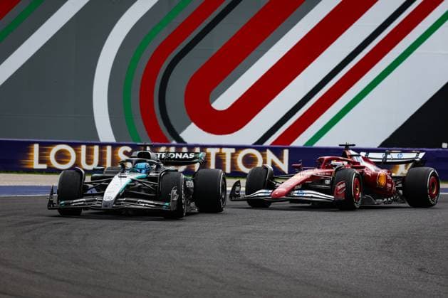 F1 - HUNGARIAN GRAND PRIX 2025 63 RUSSELL George (gbr), Mercedes AMG F1 Team W16, 16 LECLERC Charles (mco), Scuderia Ferrari SF-25, action during the 2025 Formula 1 Lenovo Hungarian Grand Prix, 14th round of the 2025 FIA Formula One World Championship, WM, Weltmeisterschaft from August 1 to 3, 2025 on the Hungaroring, in Mogyorod, Hungary - MogyorodHungary Copyright: xFLORENTxGOODENx