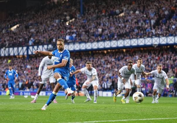 Cyriel Dessers of Rangers scores from the penalty spot to give Rangers a 2-0 lead. Rangers v Viktoria Plzen, UEFA Champions League, 3rd Qualifying Round, First Leg, Football, Ibrox Stadium, Glasgow, Scotland, UK - 05 Aug 2025Glasgow Ibrox Stadium Scotland United Kingdom EDITORIAL USE ONLY No use with unauthorised audio, video, data, fixture lists, club league logos or live services. Online in-match use limited to 120 images, no video emulation. No use in betting, games or single club league player publications. Copyright: xStuartxWallace Shutterstockx 15428174u