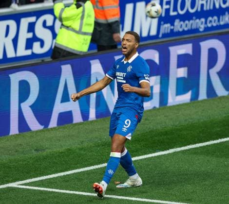 Cyriel Dessers of Rangers celebrates scoring his sides second goal during UEFA Champions League second qualifying round first leg at Ibrox Stadium, Glasgow. Rangers v Viktoria Plzen, UEFA Champions League, 3rd Qualifying Round, First Leg, Football, Ibrox Stadium, Glasgow, Scotland, UK - 05 Aug 2025Glasgow Ibrox Stadium Scotland United Kingdom EDITORIAL USE ONLY No use with unauthorised audio, video, data, fixture lists, club league logos or live services. Online in-match use limited to 120 images, no video emulation. No use in betting, games or single club league player publications. Copyright: xRangersxFC Shutterstockx 15428772ai