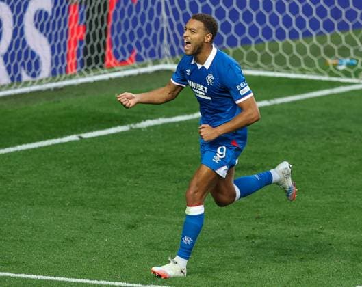Cyriel Dessers of Rangers celebrates scoring his sides second goal during UEFA Champions League second qualifying round first leg at Ibrox Stadium, Glasgow. Rangers v Viktoria Plzen, UEFA Champions League, 3rd Qualifying Round, First Leg, Football, Ibrox Stadium, Glasgow, Scotland, UK - 05 Aug 2025Glasgow Ibrox Stadium Scotland United Kingdom EDITORIAL USE ONLY No use with unauthorised audio, video, data, fixture lists, club league logos or live services. Online in-match use limited to 120 images, no video emulation. No use in betting, games or single club league player publications. Copyright: xRangersxFC Shutterstockx 15428772bj
