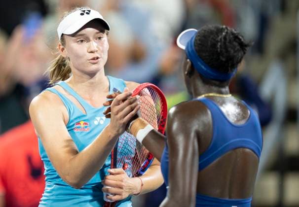 August 6, 2025, Montreal, Pq, Canada: Elena Rybakina of Kazakhstan, left, congratulates Victoria Mboko of Canada on her win during semifinal tennis action at the National Bank Open in Montreal, Wednesday, Aug. 6, 2025. Canada News - August 6, 2025 - ZUMAc35_ 20250806_zaf_c35_050 Copyright: xChristinnexMuschix