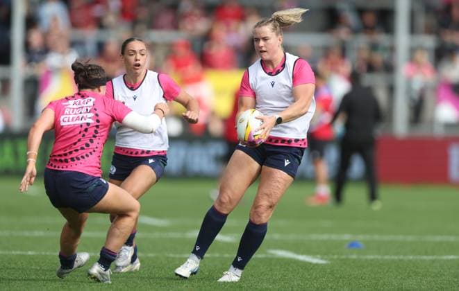 Scotland players warm up Canada v Scotland, Women s Rugby World Cup, Group B, Rugby Union, Sandy Park, Exeter, UK - 06 Sept 2025Exeter Sandy Park United Kingdom EDITORIAL USE ONLY No use with unauthorised audio, video, data, fixture lists, club league logos or live services. Online in-match use limited to 120 images, no video emulation. No use in betting, games or single club league player publications. Copyright: xKieranxMcManus Shutterstockx 15471114j