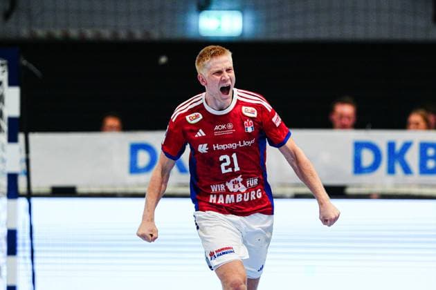 Goal celebration Frederik Bo Andersen Handball Sport Verein Hamburg, 21 GER, Handball Sport Verein Hamburg vs Rhein Neckar Loewen, Handball, 1 Bundesliga, Matchday 3, Season 2025 2026, 07 09 2025 GER, Handball Sport Verein Hamburg vs Rhein Neckar Loewen, Handball, 1 Bundesliga, Matchday 3, Season 2025 2026, 07 09 2025 Hamburg Copyright: xEibner-Pressefoto MarcelxvonxFehrnx EP_MFN
