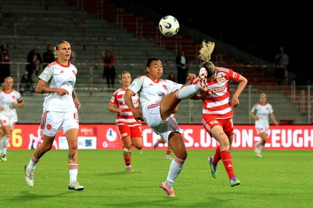 DEU, 2 BL, Frauen, 1 FC Union vs 1 FC Nuernberg, 07 09 2025, Stadion Alte Foersterei, Berlin, DEU, 2 BL, Frauen, 1 FC Union vs 1 FC Nuernberg, im Bild Eileen Campbell 1 FC Union Berlin 10 , Fröhlich, Clara 1 FC Nuernberg 5 DFL regulations prohibit any use of Photographs as image sequences and or quasi video nordphotoxGmbHx xEngler nph00076