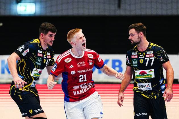 Goal celebration Frederik Bo Andersen Handball Sport Verein Hamburg, 21 GER, Handball Sport Verein Hamburg vs Rhein Neckar Loewen, Handball, 1 Bundesliga, Matchday 3, Season 2025 2026, 07 09 2025 GER, Handball Sport Verein Hamburg vs Rhein Neckar Loewen, Handball, 1 Bundesliga, Matchday 3, Season 2025 2026, 07 09 2025 Hamburg Copyright: xEibner-Pressefoto MarcelxvonxFehrnx EP_MFN