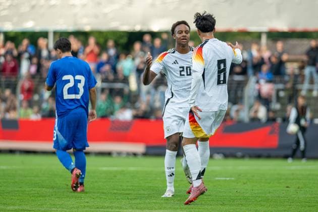 Cama, Cristian Italy U20, 23 is disappointed, dissatisfied after goal for 1 0 by Laurin Ulrich Germany, 08 , with Ouedraogo, Assan Germany U20, 20 , GER, Germany vs Italy, Football, U20 Elite League, Matchday 2, Season 2025 2026, 09 09 2025, Eibner Pressefoto Sascha Walther GER, Germany vs Italy, Football, U20 Elite League, Matchday 2, Season 2025 2026, 09 09 2025 Reutlingen Copyright: xEibner-Pressefotox EP_SWA