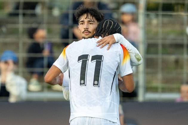 Goal for 2 0 by Brunner, Paris Germany U20, 11 , with Ulrich, Laurin Germany U20, 08 , GER, Germany vs. Italy, Football, U20 Elite League, Matchday 2, Season 2025 2026, 09 09 2025, Eibner Pressefoto Sascha Walther GER, Germany vs. Italy, Football, U20 Elite League, Matchday 2, Season 2025 2026, 09 09 2025 Reutlingen Copyright: xEibner-Pressefotox EP_SWA