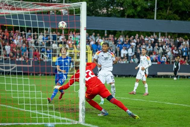 Goal for 5 0 by Brunner, Paris Germany U20, 11 , GER, Germany vs. Italy, Football, U20 Elite League, Matchday 2, Season 2025 2026, 09 09 2025, Eibner Pressefoto Sascha Walther GER, Germany vs. Italy, Football, U20 Elite League, Matchday 2, Season 2025 2026, 09 09 2025 Reutlingen Copyright: xEibner-Pressefotox EP_SWA