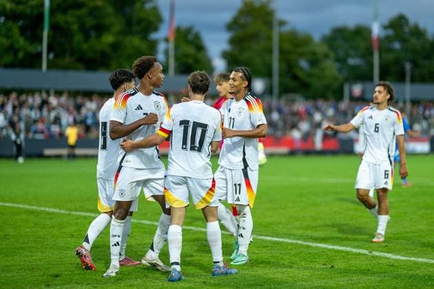 Goal for 5 0 by Brunner, Paris Germany U20, 11 , GER, Germany vs. Italy, Football, U20 Elite League, Matchday 2, Season 2025 2026, 09 09 2025, Eibner Pressefoto Sascha Walther GER, Germany vs. Italy, Football, U20 Elite League, Matchday 2, Season 2025 2026, 09 09 2025 Reutlingen Copyright: xEibner-Pressefotox EP_SWA