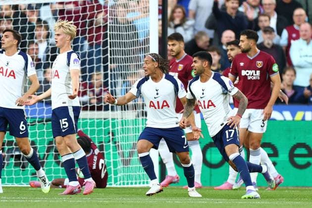 Cristian Romero of Tottenham Hotspur reacts after scoring a goal but it is disallowed after a VAR check West Ham United v Tottenham Hotspur, Premier League, Football, London Stadium, London, UK - 13 Sept 2025London London Stadium United Kingdom EDITORIAL USE ONLY No use with unauthorised audio, video, data, fixture lists, club league logos or live services. Online in-match use limited to 120 images, no video emulation. No use in betting, games or single club league player publications. Copyright: xSimonxDael Shutterstockx 15481313j