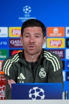 September 15, 2025, Valdebebas, Madrid, Spain: Xabi Alonso, head coach of Real Madrid, attends a press conference, PK, Pressekonferenz during a training session and press conference ahead of their UEFA Champions League 2025 26 match against Olympique de Marseille at Ciudad Deportiva Real Madrid on September 15, 2025, in Valdebebas, Madrid, Spain. Valdebebas Spain - ZUMAa181 20250915_zaa_a181_042 Copyright: xDennisxAgyemanx