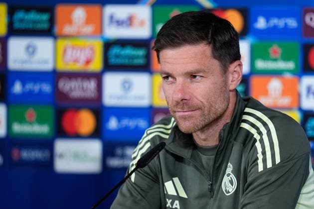September 15, 2025, Valdebebas, Madrid, Spain: Xabi Alonso, head coach of Real Madrid, attends a press conference, PK, Pressekonferenz during a training session and press conference ahead of their UEFA Champions League 2025 26 match against Olympique de Marseille at Ciudad Deportiva Real Madrid on September 15, 2025, in Valdebebas, Madrid, Spain. Valdebebas Spain - ZUMAa181 20250915_zaa_a181_046 Copyright: xDennisxAgyemanx