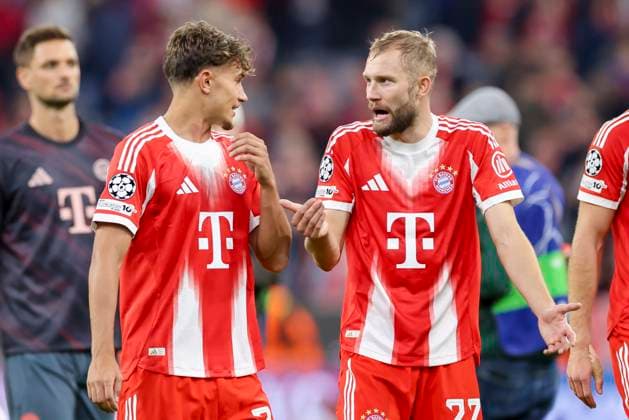 Tom Bischof FC Bayern Muenchen and Konrad Laimer FC Bayern Muenchen talk together, UEFA Champions League 2025 26 League Phase MD1, FC Bayern Muenchen v Chelsea FC, Football Arena Munich, September 17, 2025 in Munich, Germany Photo by Marco Steinbrenner DeFodi Images Tom Bischof FC Bayern Muenchen and Konrad Laimer FC Bayern Muenchen talk together, UEFA Champions League 2025 26 League Phase MD1, FC Bayern Muenchen v Chelsea FC, Football Arena Munich, September 17, 2025 in Munich, Germany Photo by Marco Steinbrenner DeFodi Images