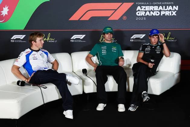 F1 - AZERBAIJAN GRAND PRIX 2025 LAWSON Liam (nzl), Visa Cash App RB F1 Team VCARB02, portrait, STROLL Lance (can), Aston Martin F1 Team AMR25, portrait and KIMI ANTONELLI Andrea (ita), Mercedes AMG F1 Team W16, portrait press conference, PK, Pressekonferenz during the 2025 Formula 1 Qatar Airways Azerbaijan Grand Prix, 17th round of the 2025 FIA Formula One World Championship, WM, Weltmeisterschaft from September 19 to 21, 2025 on the Baku City Circuit, in Baku, Azerbaijan - BakuAzerbaijan Copyright: xEricxAlonsox