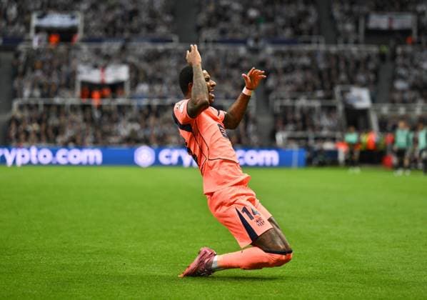 Marcus Rashford of Barcelona celebrates scoring their first goal Newcastle United v Barcelona, UEFA Champions League, Group Stage, Football, St James Park, Newcastle, UK - 18 Sep 2025Newcastle St James Park United Kingdom EDITORIAL USE ONLY No use with unauthorised audio, video, data, fixture lists, club league logos or live services. Online in-match use limited to 120 images, no video emulation. No use in betting, games or single club league player publications. Copyright: xRichardxLee Shutterstockx 15486944bm