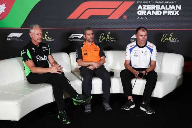 F1 - AZERBAIJAN GRAND PRIX 2025 WHEATLEY Jonathan (gbr), Team Principal of Stake F1 Team Kick, portrait, STELLA Andrea (ita), Team Principal of McLaren F1 Team, portrait and PERMANE Alan (gbr), Team Principal of Visa Cash App RB F1 Team, portrait press conference, PK, Pressekonferenz during the 2025 Formula 1 Qatar Airways Azerbaijan Grand Prix, 17th round of the 2025 FIA Formula One World Championship, WM, Weltmeisterschaft from September 19 to 21, 2025 on the Baku City Circuit, in Baku, Azerbaijan - BakuAzerbaijan Copyright: xEricxAlonsox