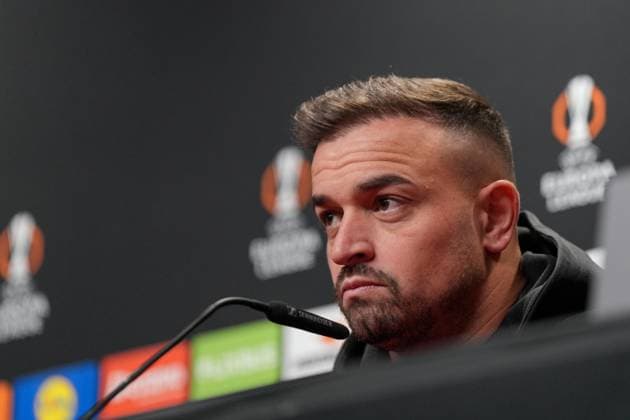 Xherdan Shaqiri FC Basel, 10 , FC Basel press conference ahead of the first Europa League match in the league phase, Press conference, Germany, Football, UEFA Europa League, Matchday 1, 2025 2026, SC Freiburg vs FC Basel, 23 09 2025, FC Basel press conference ahead of the first Europa League match in the league phase, Press conference, Switzerland, Europa Park Stadion, Freiburg, Germany Freiburg Europa Park Stadion Baden Württemberg Germany Copyright: xArnexAmbergx