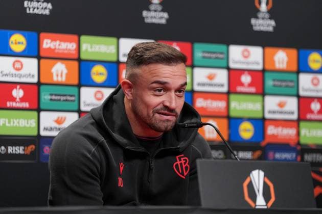 Xherdan Shaqiri FC Basel, 10 , FC Basel press conference ahead of the first Europa League match in the league phase, Press conference, Germany, Football, UEFA Europa League, Matchday 1, 2025 2026, SC Freiburg vs FC Basel, 23 09 2025, FC Basel press conference ahead of the first Europa League match in the league phase, Press conference, Switzerland, Europa Park Stadion, Freiburg, Germany Freiburg Europa Park Stadion Baden Württemberg Germany Copyright: xArnexAmbergx