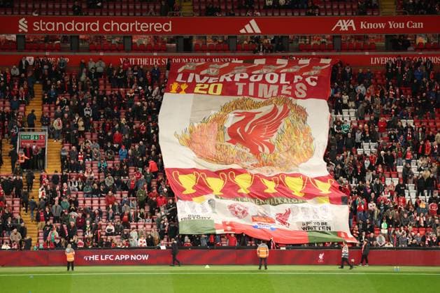 Liverpool fans hold up a banner Liverpool v Southampton, EFL Carabao Cup, Third Round, Football, Anfield, Liverpool, UK - 23 Sep 2025Liverpool Anfield United Kingdom EDITORIAL USE ONLY No use with unauthorised audio, video, data, fixture lists, club league logos or live services. Online in-match use limited to 120 images, no video emulation. No use in betting, games or single club league player publications. Copyright: xRyanxBrowne Shutterstockx 15498467af