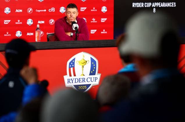 Rory McIlroy of Team Europe during a press conference, PK, Pressekonferenz 2025 Ryder Cup, Thursday Practice, Golf, Bethpage Black Golf Course, New York, USA - 25 Sep 2025New York Bethpage Black Golf Course New York (NY) United States of America EDITORIAL USE ONLY No use with unauthorised audio, video, data, fixture lists, club league logos or live services. Online in-match use limited to 120 images, no video emulation. No use in betting, games or single club league player publications. Copyright: xJamesxMarsh Shutterstockx 15500195p