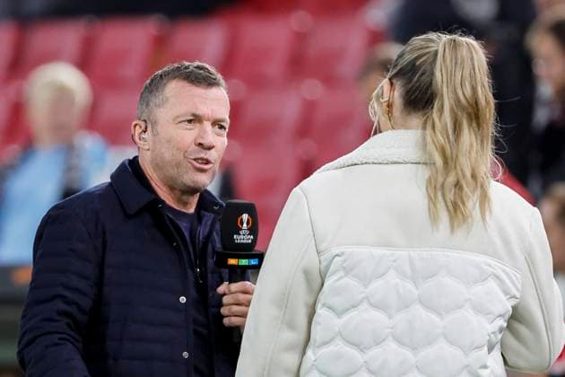 Lothar Matthäus Co commentator and expert and Laura Papendick, TV presenter , Germany, Football, UEFA Europa League, Matchday 1, 2025 2026, VfB Stuttgart vs Celta Vigo, 25 09 2025, Arena Stuttgart, Stuttgart, Germany Stuttgart Arena Stuttgart Baden Württemberg Germany Copyright: xGrantxHubbsx
