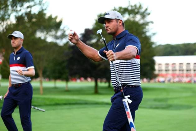Bryson DeChambeau of Team USA celebrates a birrdie on the first hole 2025 Ryder Cup, Day One, Morning Foursomes, Golf, Bethpage Black Golf Course, New York, USA - 26 Sep 2025New York Bethpage Black Golf Course New York (NY) United States of America EDITORIAL USE ONLY No use with unauthorised audio, video, data, fixture lists, club league logos or live services. Online in-match use limited to 120 images, no video emulation. No use in betting, games or single club league player publications. Copyright: xJamesxMarsh Shutterstockx 15500199v