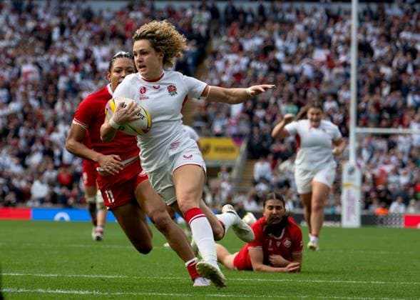 Ellie Kildunne scores a try for England Canada v England, Women s Rugby World Cup, Final, Rugby Union, Allianz Stadium Twickenham, London, UK - 27 Sep 2025London Allianz Stadium Twickenham United Kingdom EDITORIAL USE ONLY No use with unauthorised audio, video, data, fixture lists, club league logos or live services. Online in-match use limited to 120 images, no video emulation. No use in betting, games or single club league player publications. Copyright: xSandraxMailer Shutterstockx 15506628b