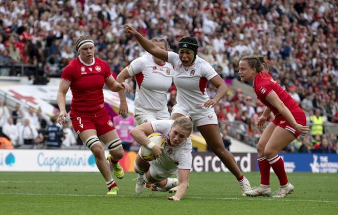 Alex Matthews scores a try for England Canada v England, Women s Rugby World Cup, Final, Rugby Union, Allianz Stadium Twickenham, London, UK - 27 Sep 2025London Allianz Stadium Twickenham United Kingdom EDITORIAL USE ONLY No use with unauthorised audio, video, data, fixture lists, club league logos or live services. Online in-match use limited to 120 images, no video emulation. No use in betting, games or single club league player publications. Copyright: xSandraxMailer Shutterstockx 15506628c
