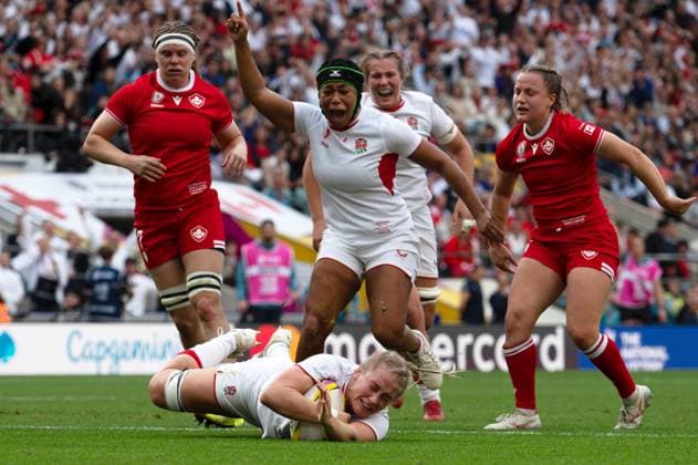 Alex Matthews scores a try for England Canada v England, Women s Rugby World Cup, Final, Rugby Union, Allianz Stadium Twickenham, London, UK - 27 Sep 2025London Allianz Stadium Twickenham United Kingdom EDITORIAL USE ONLY No use with unauthorised audio, video, data, fixture lists, club league logos or live services. Online in-match use limited to 120 images, no video emulation. No use in betting, games or single club league player publications. Copyright: xSandraxMailer Shutterstockx 15506628e