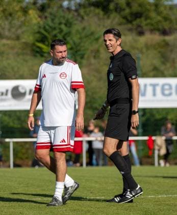 Soccer, Men, Season 2025 2026, NOFV Oberliga Nord, SV Sparta Lichtenberg, Naming ceremony, Fischerstraße sports facility becomes Paul Kalkbrenner sports field, from l Torsten Mattuschka, referee Deniz Aytekin, 27 09 2025, Copyright: xMatthiasxKochx