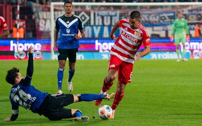 28 9 2025, Football, GER, Men, 1 Bundesliga, DFL, Matchday 5, 1 FC Union Berlin Hamburger SV 0 0 , Nicolas Capaldo Hamburger SV, left vs Rani Khedira 1 FC Union Berlin, right Berlin Stadion An der Alten Förtserei Berlin Germany