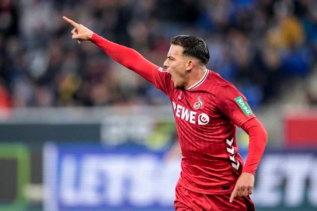 Goalscorer Said El Mala Cologne, 13 , player of 1 FC Cologne, cheers about the goal to 0 1, cheer, cheer, goal celebration, celebrate the goal, goal, celebration, cheers about the goal, rejoicing, joy, rejoices, optimistic, positive, match scene, highlight, single image, single photo, action, action, 03 10 2025, Sinsheim Germany , Football, Bundesliga, TSG 1899 Hoffenheim 1 FC Köln, DFB DFL REGULATIONS PROHIBIT ANY USE OF PHOTOGRAPHS AS IMAGE SEQUENCES AND OR QUASI VIDEO xozx