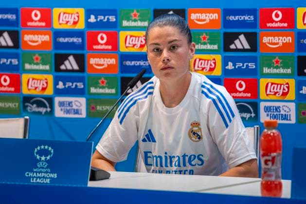 October 7, 2025, Madrid, Madrid, Spain: October 7, 2025, Valdebebas, Madrid, Spain: press conference, PK, Pressekonferenz prior to the Women s Champions League match REAL MADRID FEMENINO - ASSOCIAZIONE SPORTIVA ROMA, Real Madrid player MARIA MENDEZ FERNANDEZ. Madrid Spain - ZUMAc312 20251007_zsp_c312_039 Copyright: xOscarxManuelxSanchezx