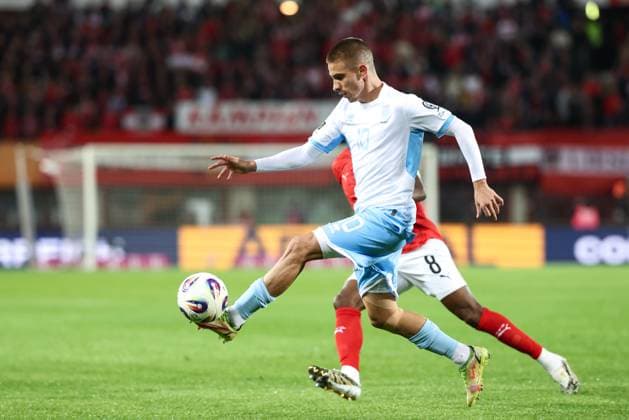 SOCCER - FIFA WC quali, AUT vs SMR VIENNA,AUSTRIA,09.OCT.25 - SOCCER - FIFA World Cup, WM, Weltmeisterschaft, Fussball 2026, European Qualifiers, group stage, OEFB international match, Länderspiel, Nationalmannschaft Austria vs San Marino. Image shows Filippo Berardi (SMR). GEPAxpictures xArminxRauthner