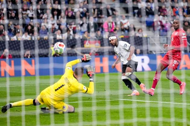 from left Anthony Moris goalkeeper, Luxembourg, 1 , scorer Serge Gnabry Germany, 20 , Christopher Martins Luxembourg, 8 , scores the goal for 3 0, goal, goal success, highlight, action, action scene, 10 10 2025, Sinsheim Germany , football, World Cup qualification, Germany Luxembourg, THE EVENT REGULATIONS PROHIBIT ANY USE OF PHOTOGRAPHS AS IMAGE SEQUENCES AND OR QUASI VIDEOS xozx